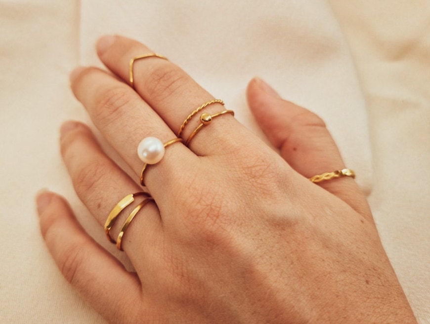Solid Gold Granule Ring | 24k, 22k, 18k, 14k, 9k Pure Yellow Gold | Women's Gold Stacker Ring | Handmade Natural Minimalist Jewellery |