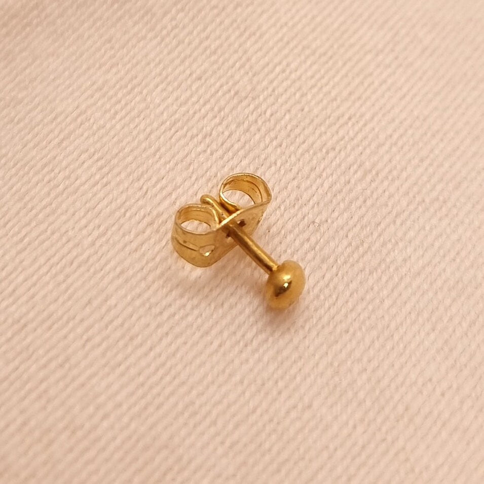 24k Solid Gold Ball Stud Earrings - 9999 Pure Gold Tiny Stud Earrings, Helix Stud, Conch Earrings, Tragus Studs - Handmade