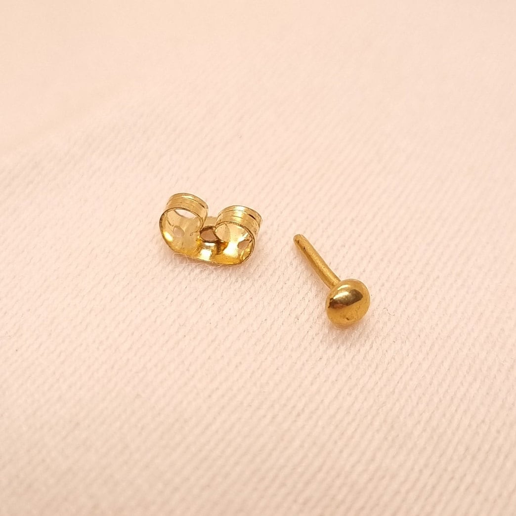 24k Solid Gold Ball Stud Earrings - 9999 Pure Gold Tiny Stud Earrings, Helix Stud, Conch Earrings, Tragus Studs - Handmade