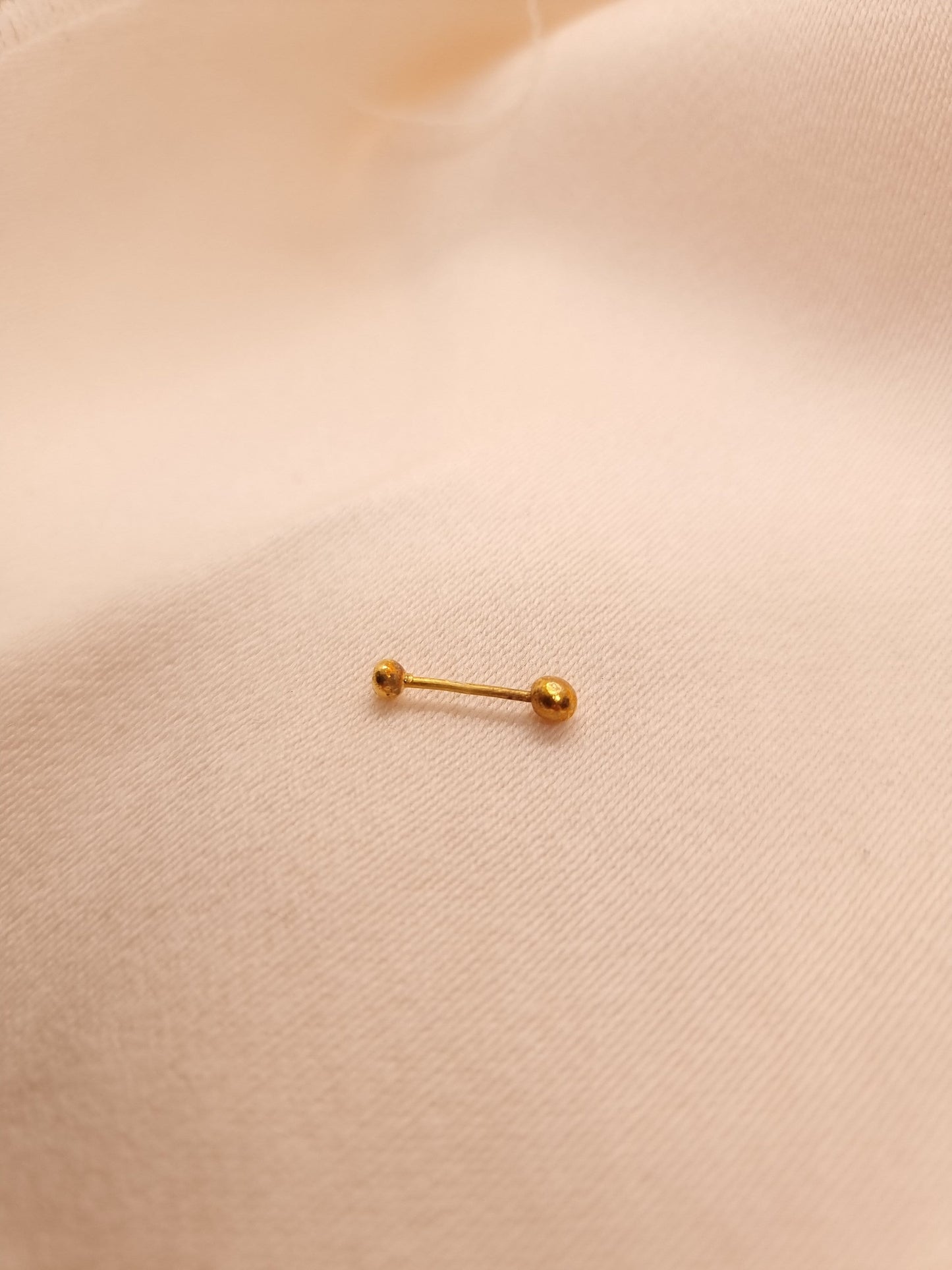 24k Solid Gold Industrial Earrings - 9999 Pure Gold Ball Barbell Stud Earrings - Threaded Screw Ball, Long Bar Scaffold Piercing - Handmade
