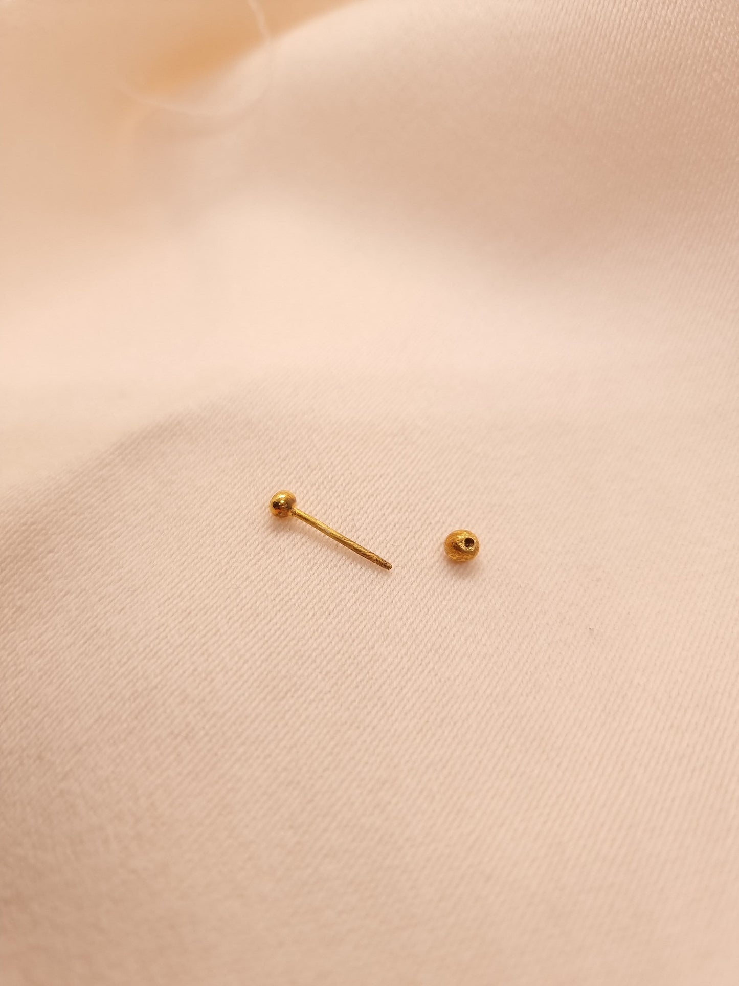 24k Solid Gold Industrial Earrings - 9999 Pure Gold Ball Barbell Stud Earrings - Threaded Screw Ball, Long Bar Scaffold Piercing - Handmade