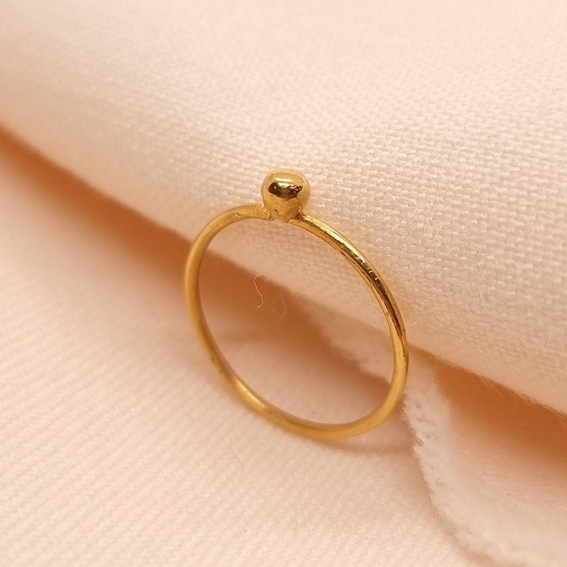 Solid Gold Granule Ring | 24k, 22k, 18k, 14k, 9k Pure Yellow Gold | Women's Gold Stacker Ring | Handmade Natural Minimalist Jewellery |