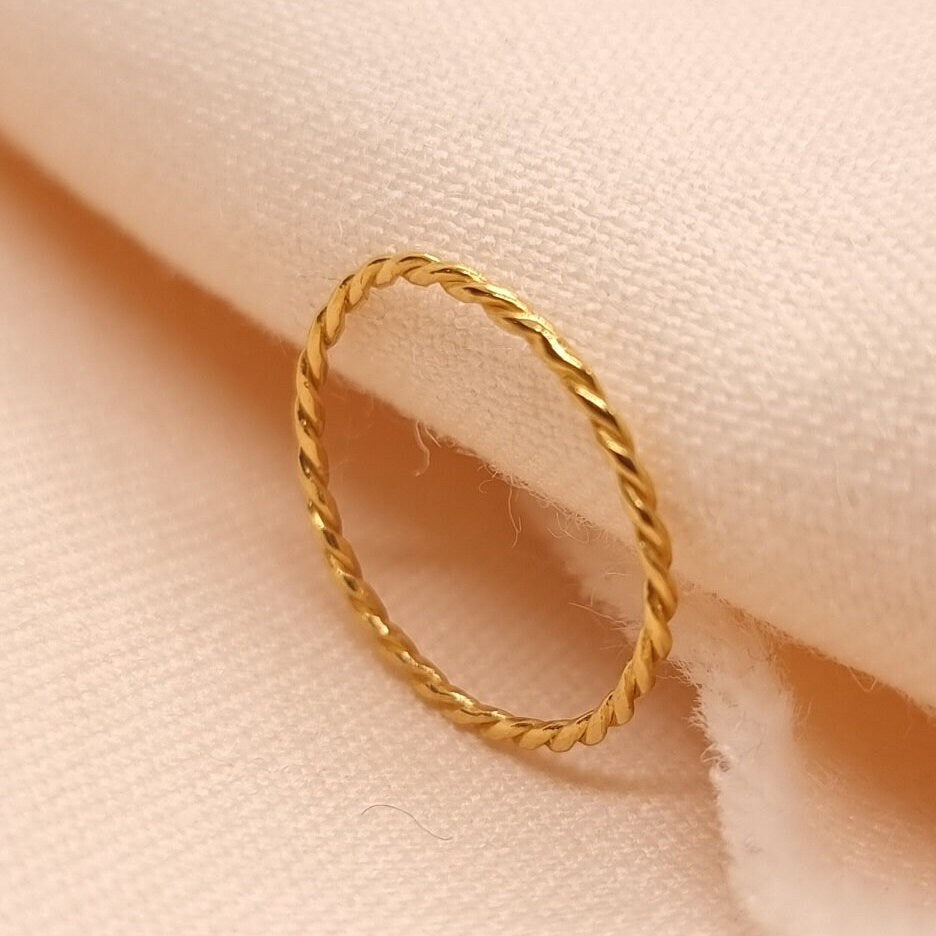 Solid Gold Thin Twist Ring | 24k, 22k, 18k, 14k, 9k Pure Yellow Gold | Women's Gold Stacker Ring | Handmade Natural Minimalist Jewellery |