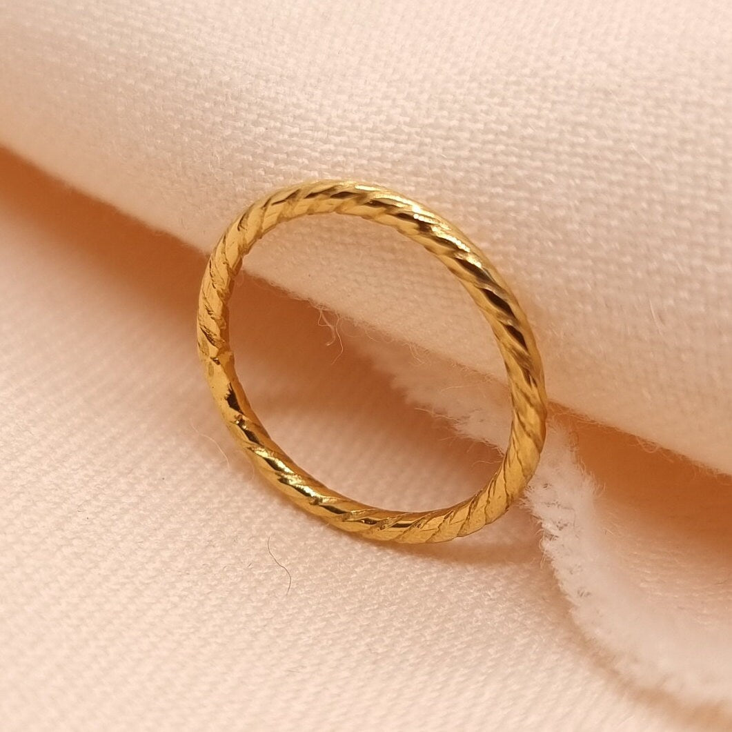 Solid Gold Snake Rope Ring | 24k, 22k, 18k, 14k, 9k Pure Yellow Gold | Unisex Gold Stacker Ring | Handmade Natural Minimalist Jewellery |