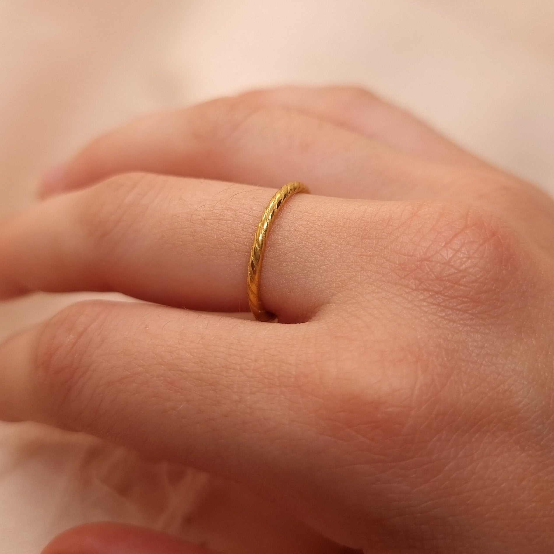 Solid Gold Snake Rope Ring | 24k, 22k, 18k, 14k, 9k Pure Yellow Gold | Unisex Gold Stacker Ring | Handmade Natural Minimalist Jewellery |