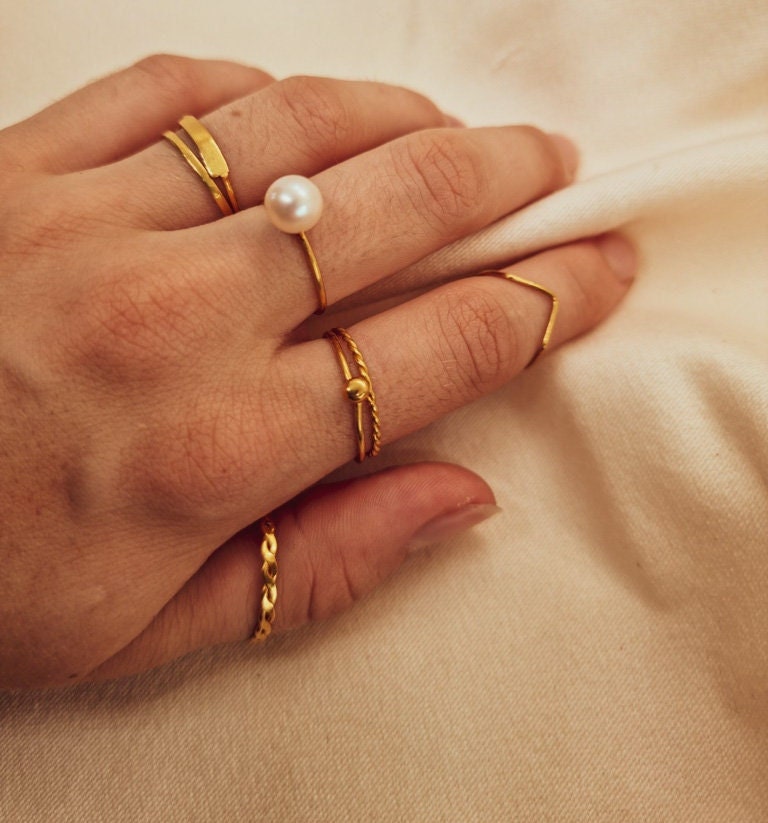 Solid Gold Granule Ring | 24k, 22k, 18k, 14k, 9k Pure Yellow Gold | Women's Gold Stacker Ring | Handmade Natural Minimalist Jewellery |