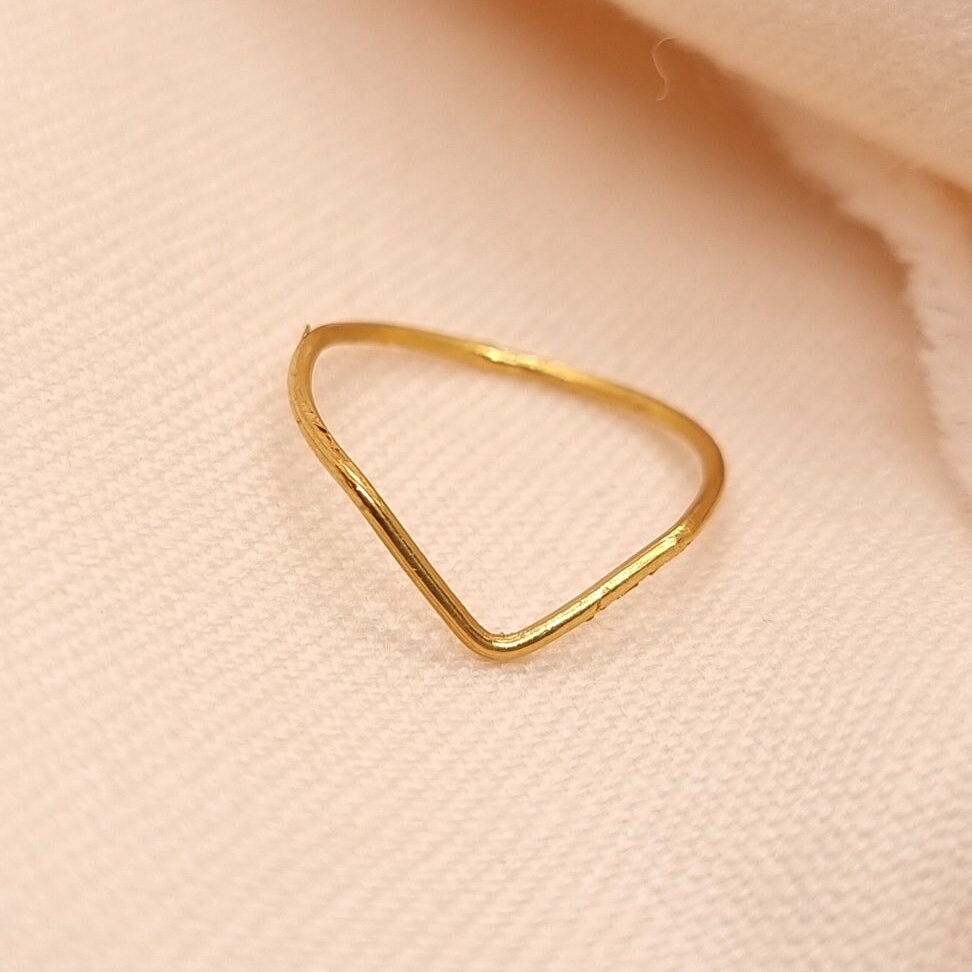 Solid Gold Thin Kink Stacker Ring | 24k, 22k, 18k, 14k, 9k Pure Yellow Gold, Unisex Gold Stacker Ring, Handmade Natural Minimalist Jewellery